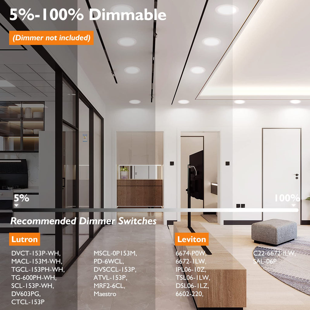 6 Inch LED Recessed Ceiling Lights with Junction Box, 6 Packs