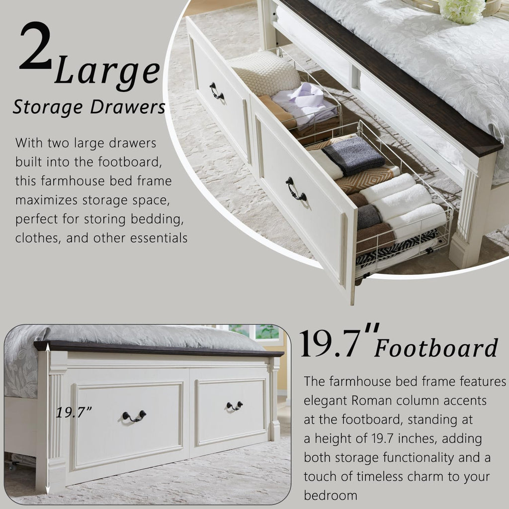 Farmhouse Bed Frame w/51 Tall Headboard, Antique White