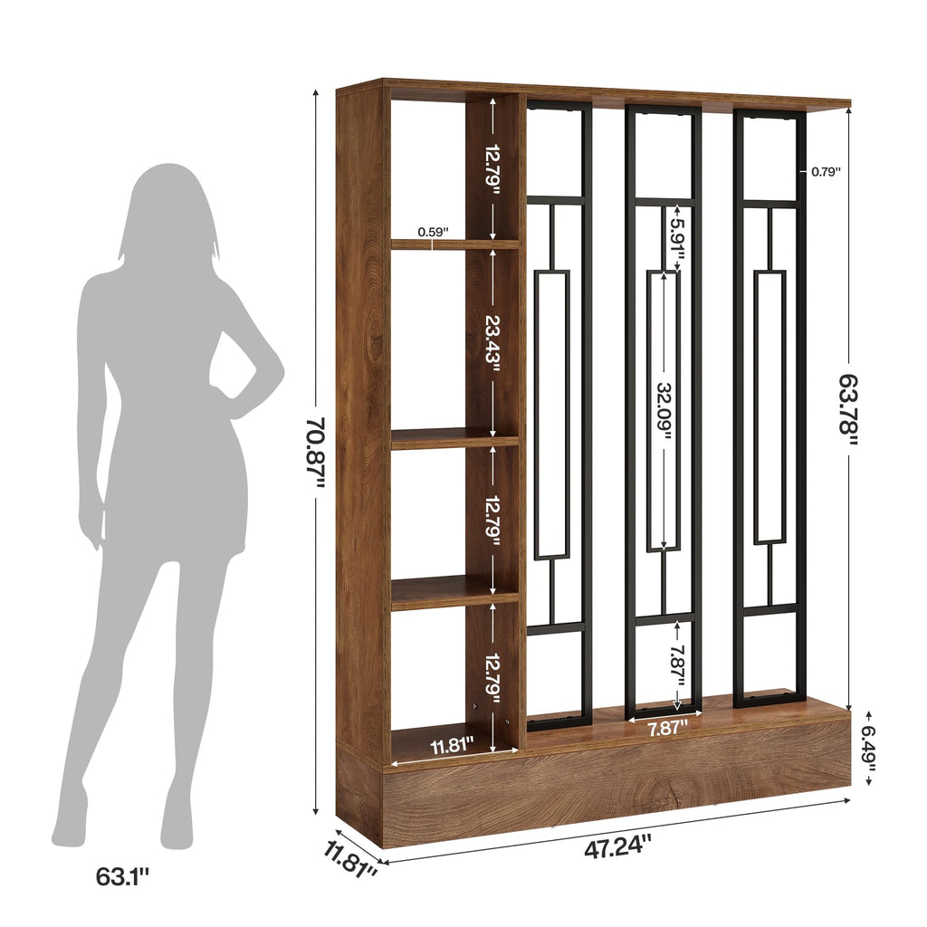 Room Divider with Shelves, 71" Freestanding Storage Room Divider
