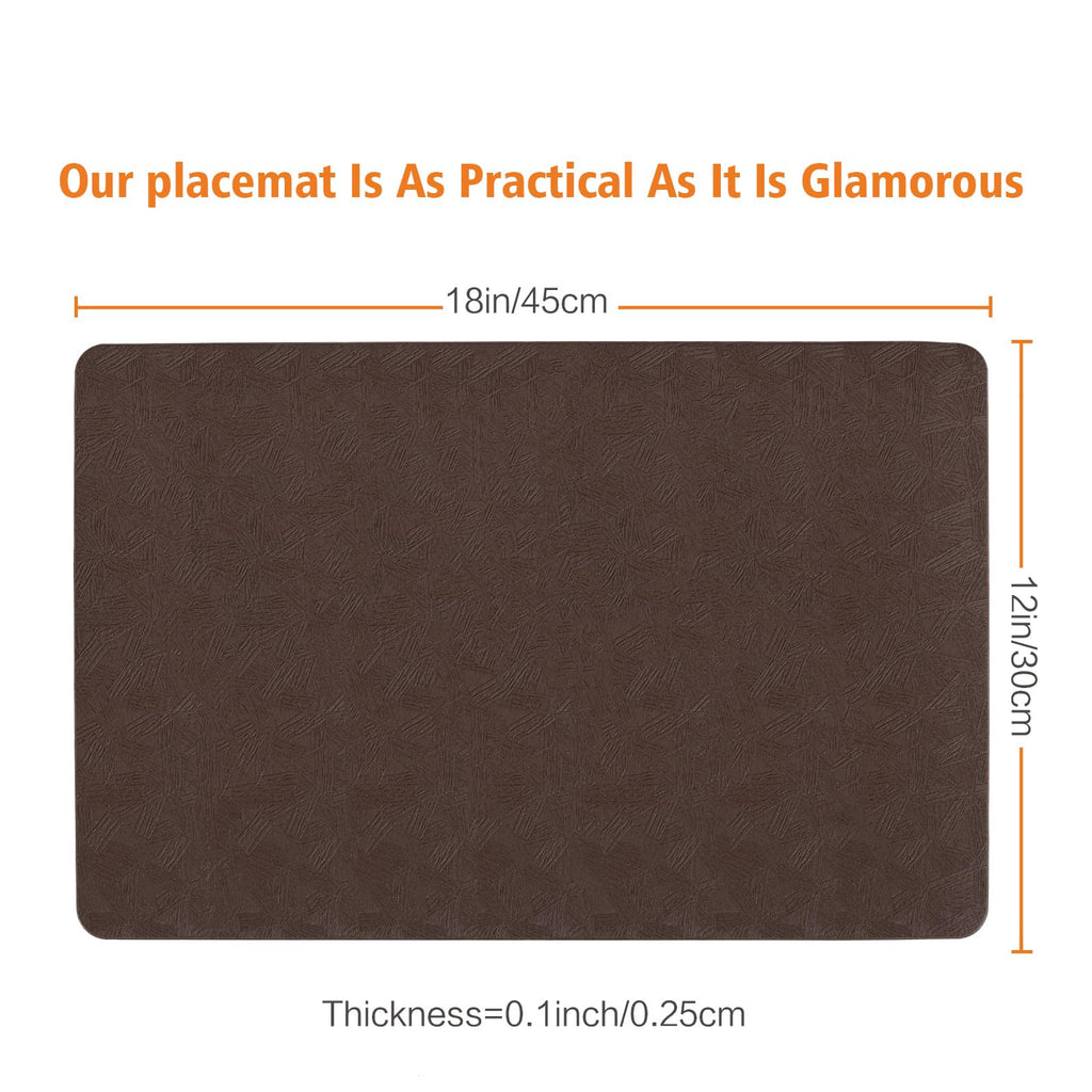 Brown Vinyl Placemats Set of 8 Waterproof Wipeable Table Mats