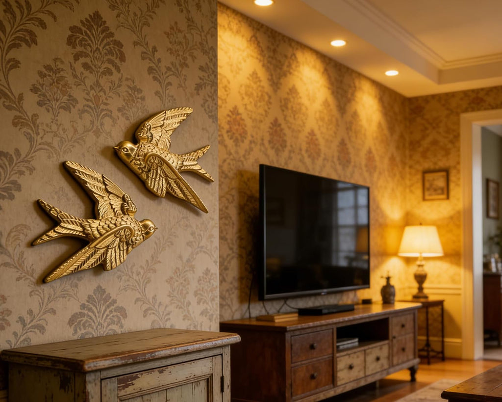 4.75 Inch Gold Swallow Bird Wall Sculpture - Set of 2