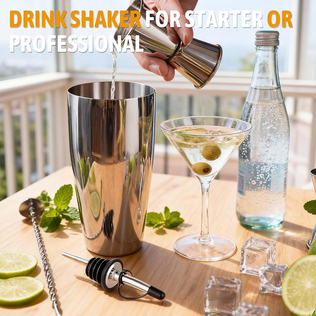 Cocktail Shaker Set, Boston Shakers, Bartending Drink Shaker Kit - Set of 14