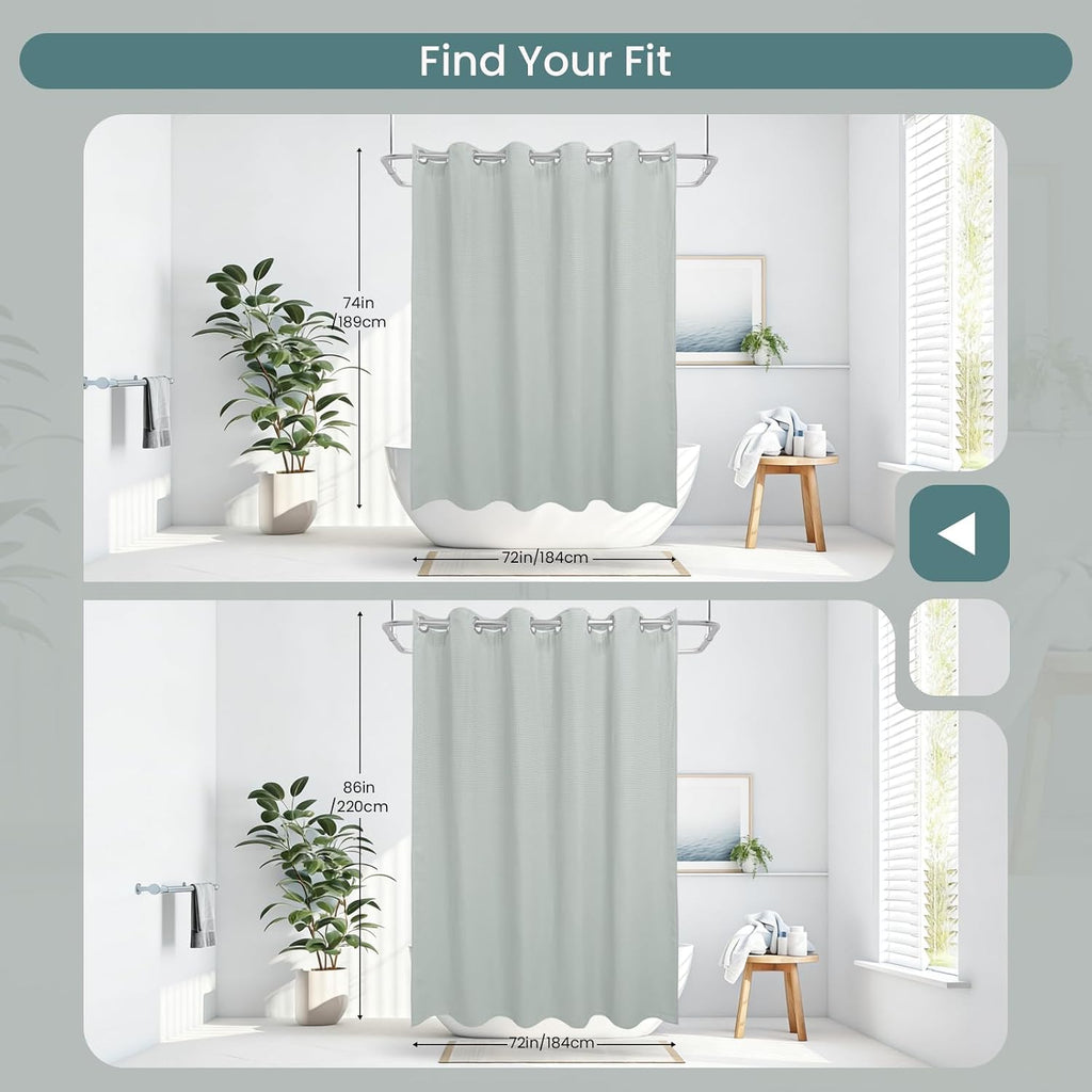 No Hook Shower Curtain Set with Snap-in Detachable Liner, 230 GSM Waffle Weave Fabric, Heavy Duty Water-Repellent