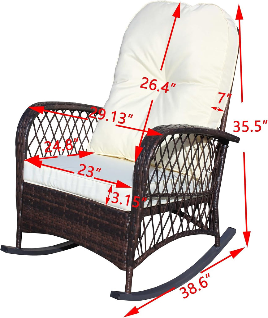 Outdoor Wicker Rocking Chair, Rattan Patio Rocker, Steel Frame | Outdoor Wicker Rocker Chair Cushioned Patio Rocker