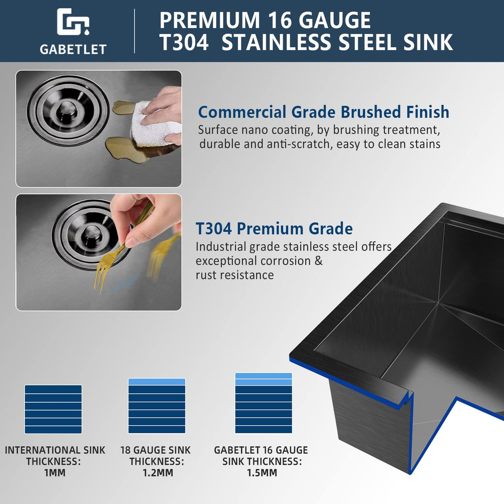 32-inch Undermount Workstation Kitchen Sink, 16 Gauge Stainless Steel Kitchen Sink with Nano Coating & Brushed