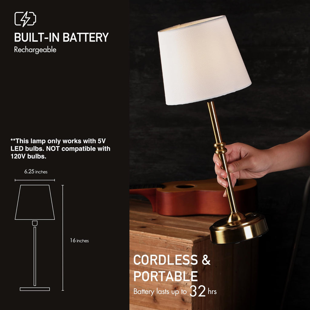 Seraph Cordless Rechargeable LED Table Lamp, Antique Brass