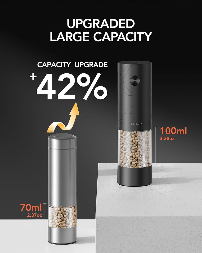 Electric Salt & Pepper Grinder Set, Rechargeable 2 Pack, Dual Black - Set of 2