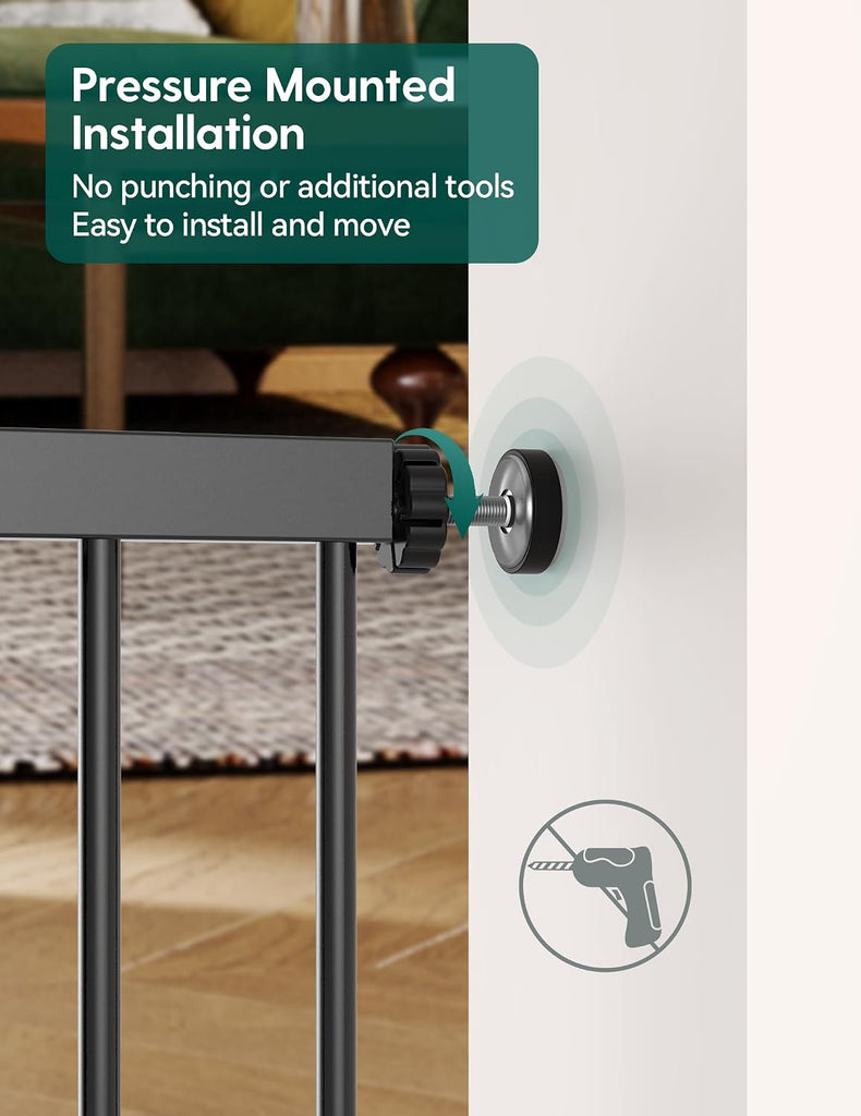 Dog Gate with Adjustable Cat Door, CatPrivilege III, 29-43", Black