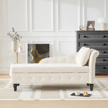 Left Chaise Lounge Indoor with Storage, Beige