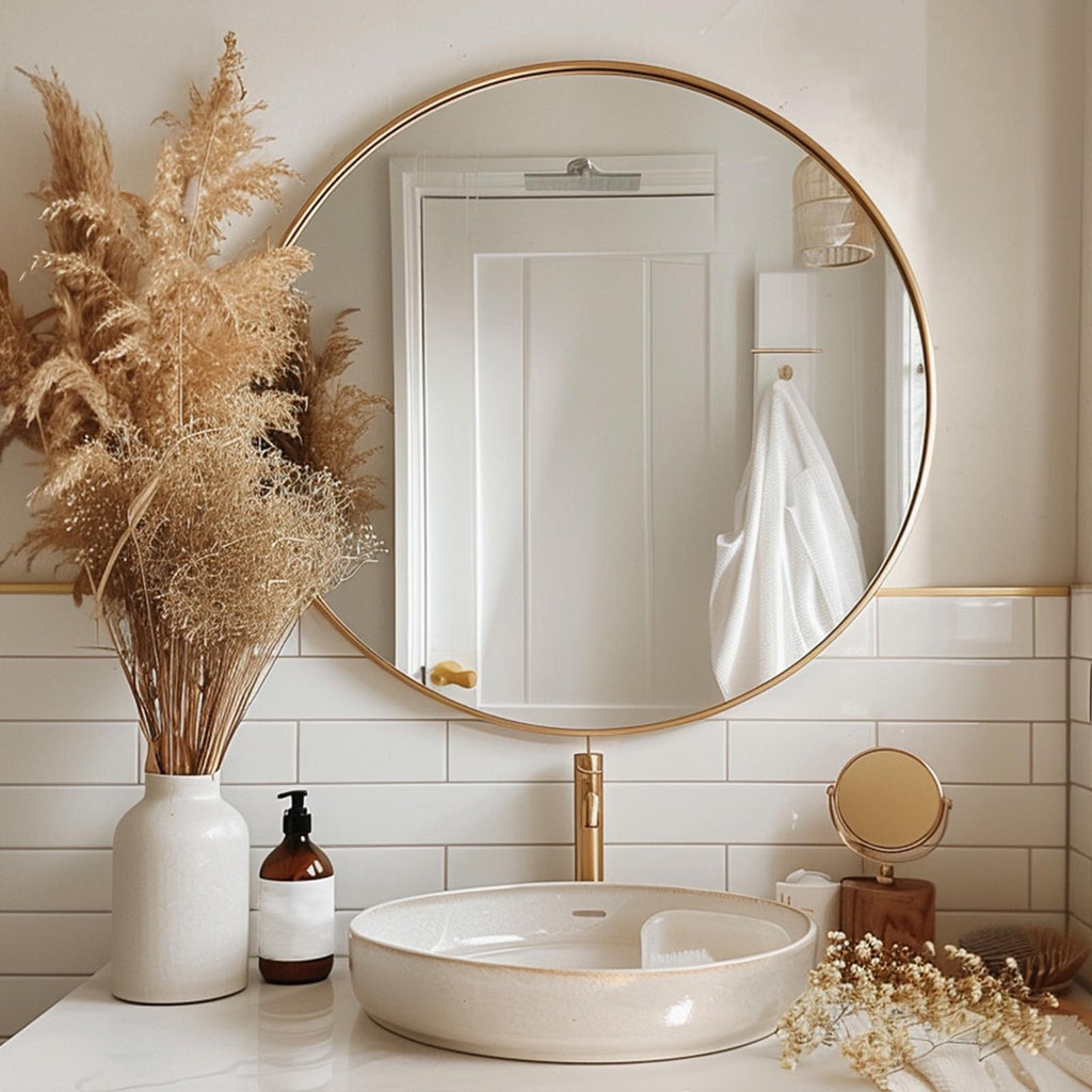 Large Round Mirror, Circle Mirror 30 inch, Brushed Gold Metal Frame