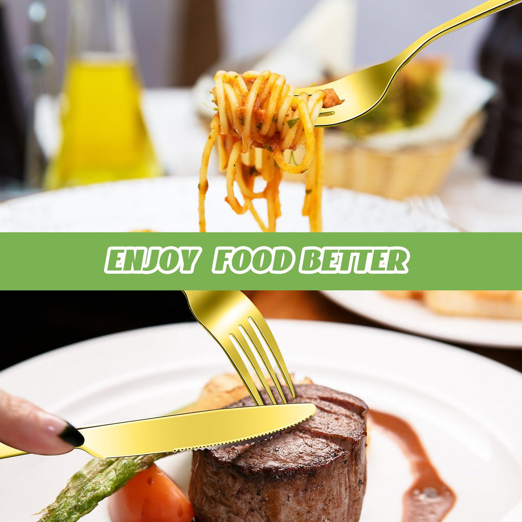 50 Pcs Gold Forks and Knives Set Stainless Steel Silverware Set
