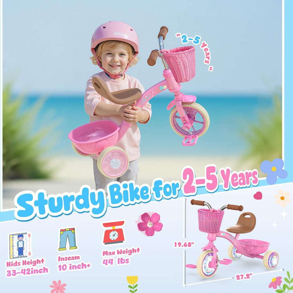 Toddler Tricycle for 1-3 3-5 Year Olds, 2 3 4 5 Year Old Girl Birthday Gifts, Pink Toddler Baby Bike, Outdoor Riding