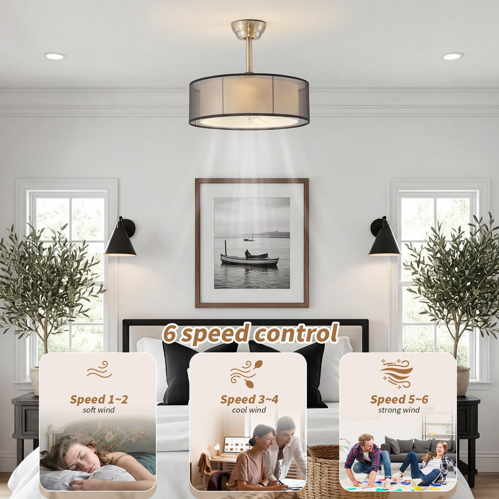 20" Caged Fandelier Ceiling Fans with Lights, Farmhouse Rustic Ceiling Fan with Light Remote Control, Chandelier with