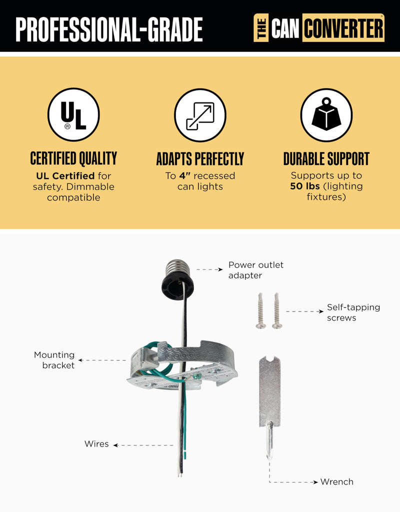 R4 Recessed Can Light Conversion Kit - Home Improvement for 4" Cans, Hardware Converter for Flush Mount Light