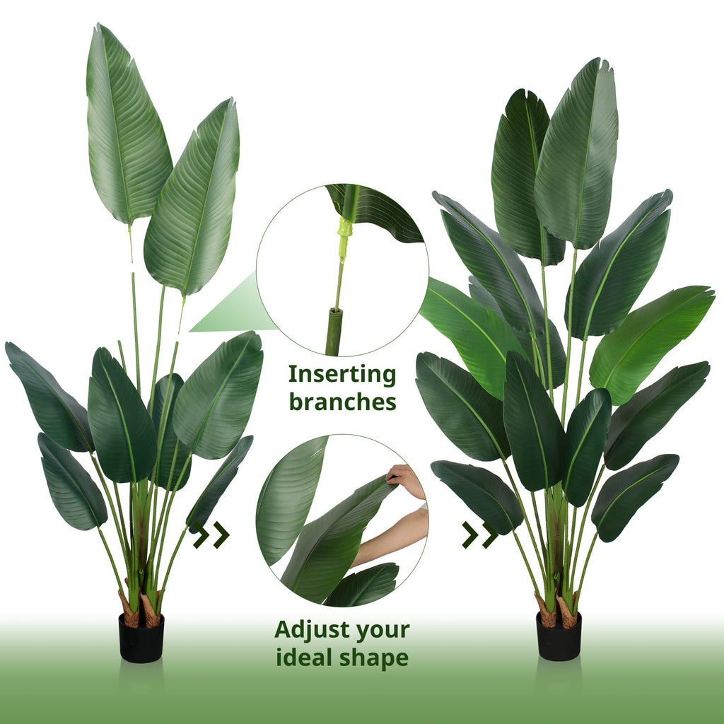 Artificial Bird of Paradise Plant 6 Ft Tall Fake Banana Plant for Indoors and Outdoors, Faux Palm Tree with Plastic
