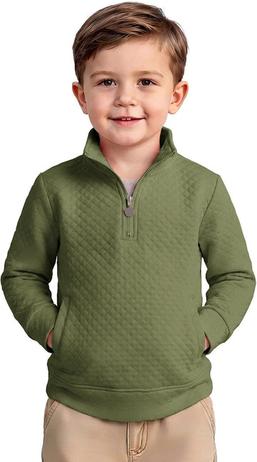 Toddler Boys Quarter Zip Quilted Sweatshirts Baby Kids High Neck Long Sleeve Pullover Shirt Clothes