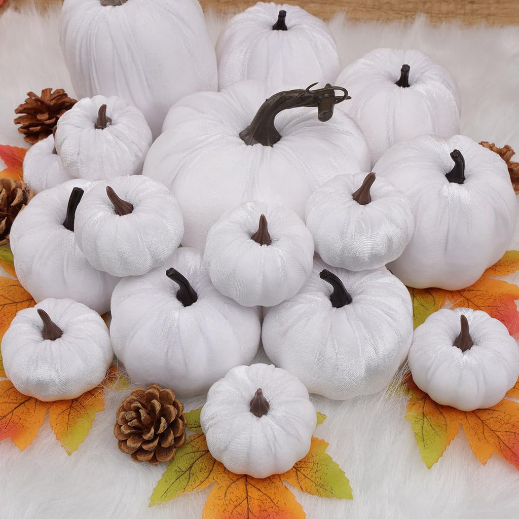 16 Pcs Artificial Velvet Pumpkin Decor Fall Thanksgiving Pumpkins