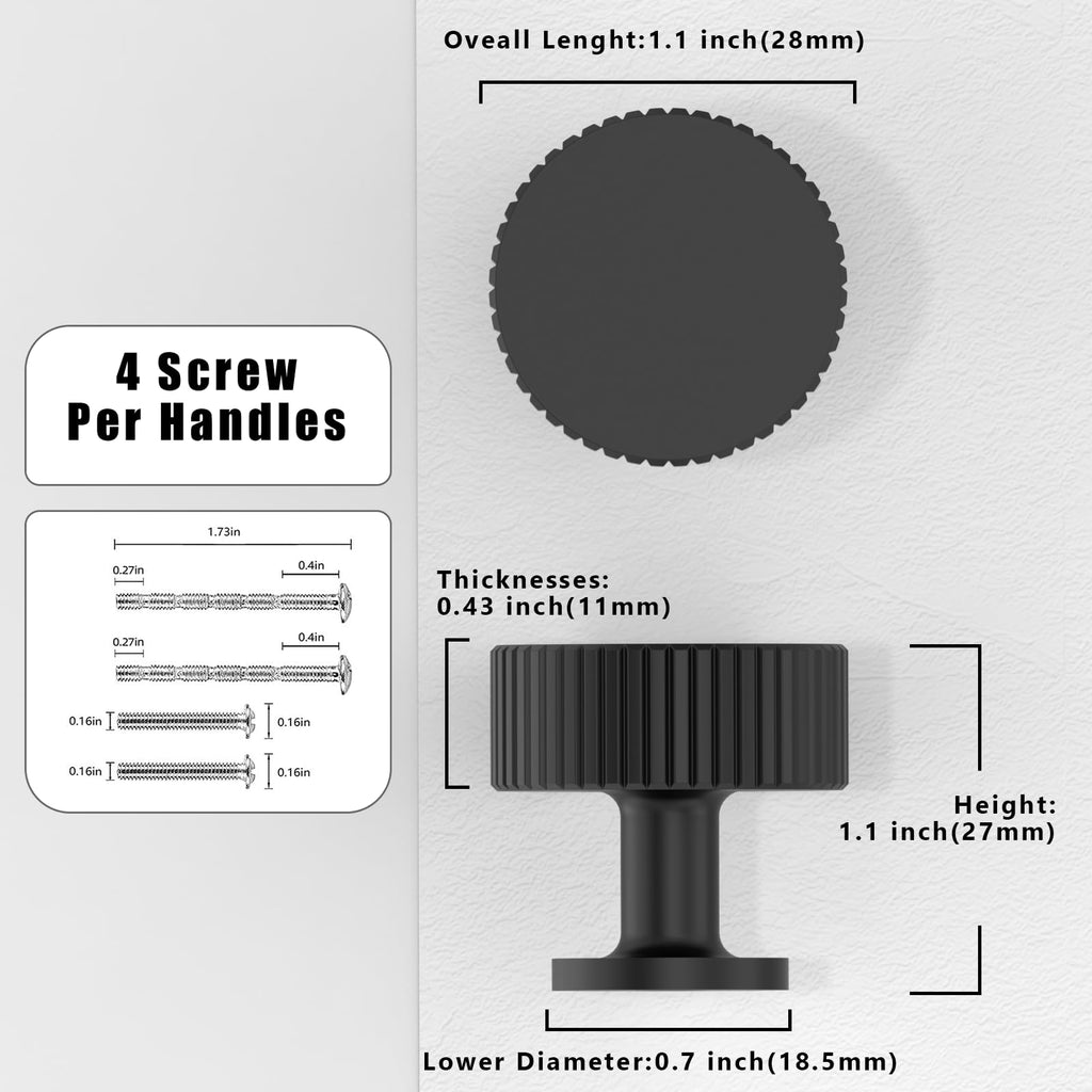 30 Pack Matte Black Cabinet Knobs 1-1/10 Inch(28mm) Single Hole Cabinet Pulls Round Kitchen Cabinet Knobs Drawer Knobs