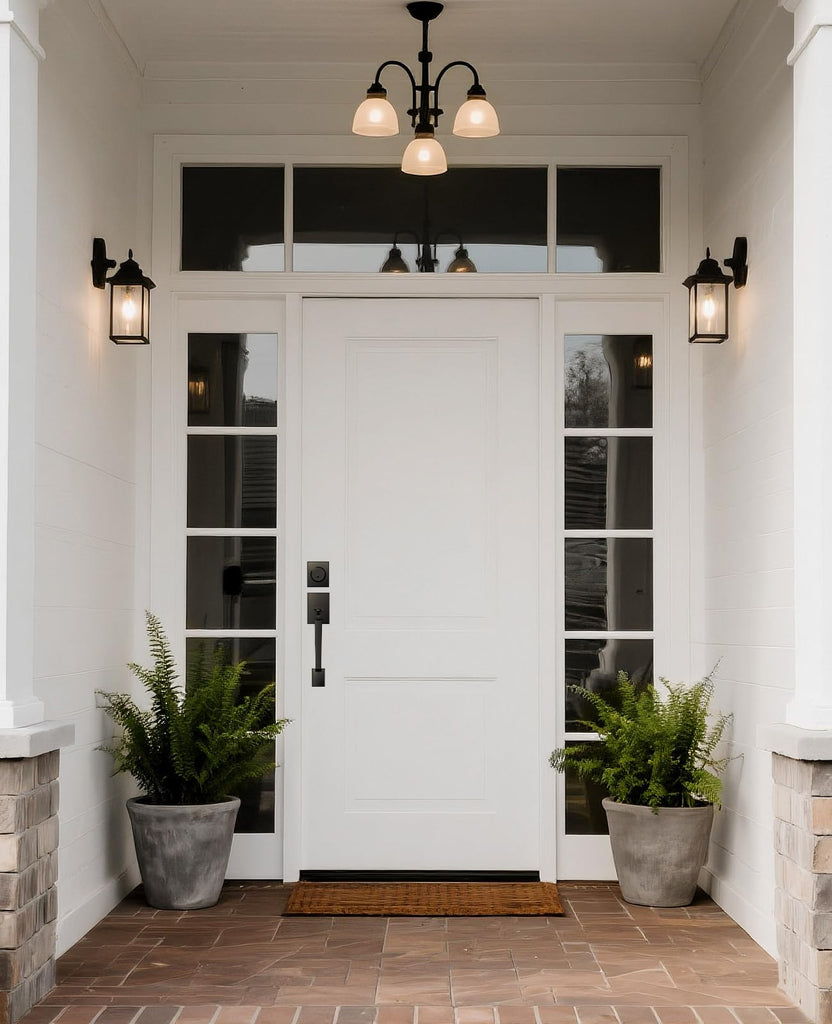 Black Front Door Handle and Deadbolt Set with Modern Exterior Knob