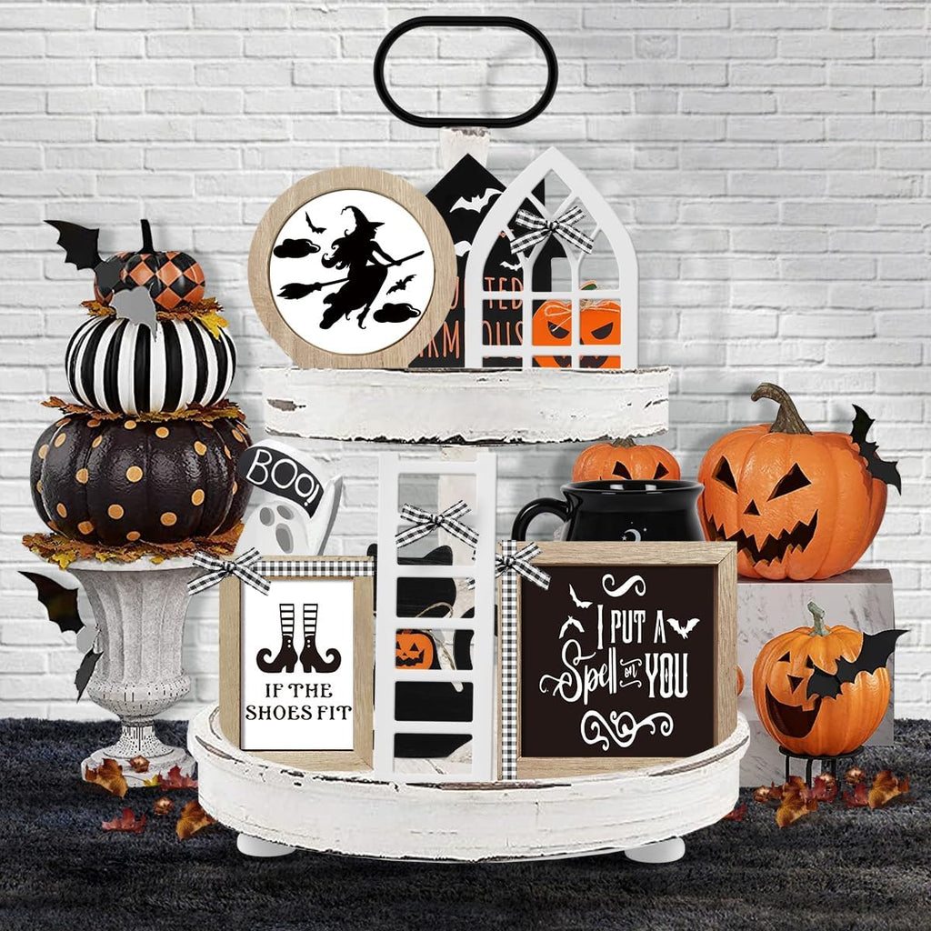 10themes Interchangeable Seasonal Rustic Farmhouse Fall Tiered Tray Decor