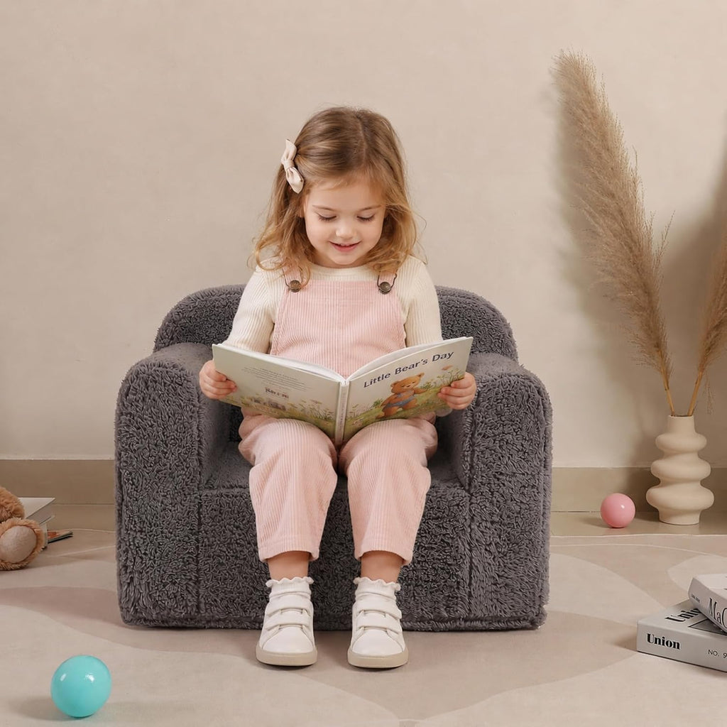 Kids Snuggly-Soft Sherpa Chair, Comfy Sofa Chair, Grey