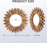 Wall Mirror Decorative 12 inch Rustic Wood Mirror Sunburst Boho Mirror Bedroom Living Room Bathroom House Warming