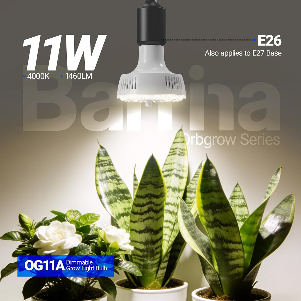 OG11A Grow Light Bulbs for Indoor Plant, 4000K 11W, White