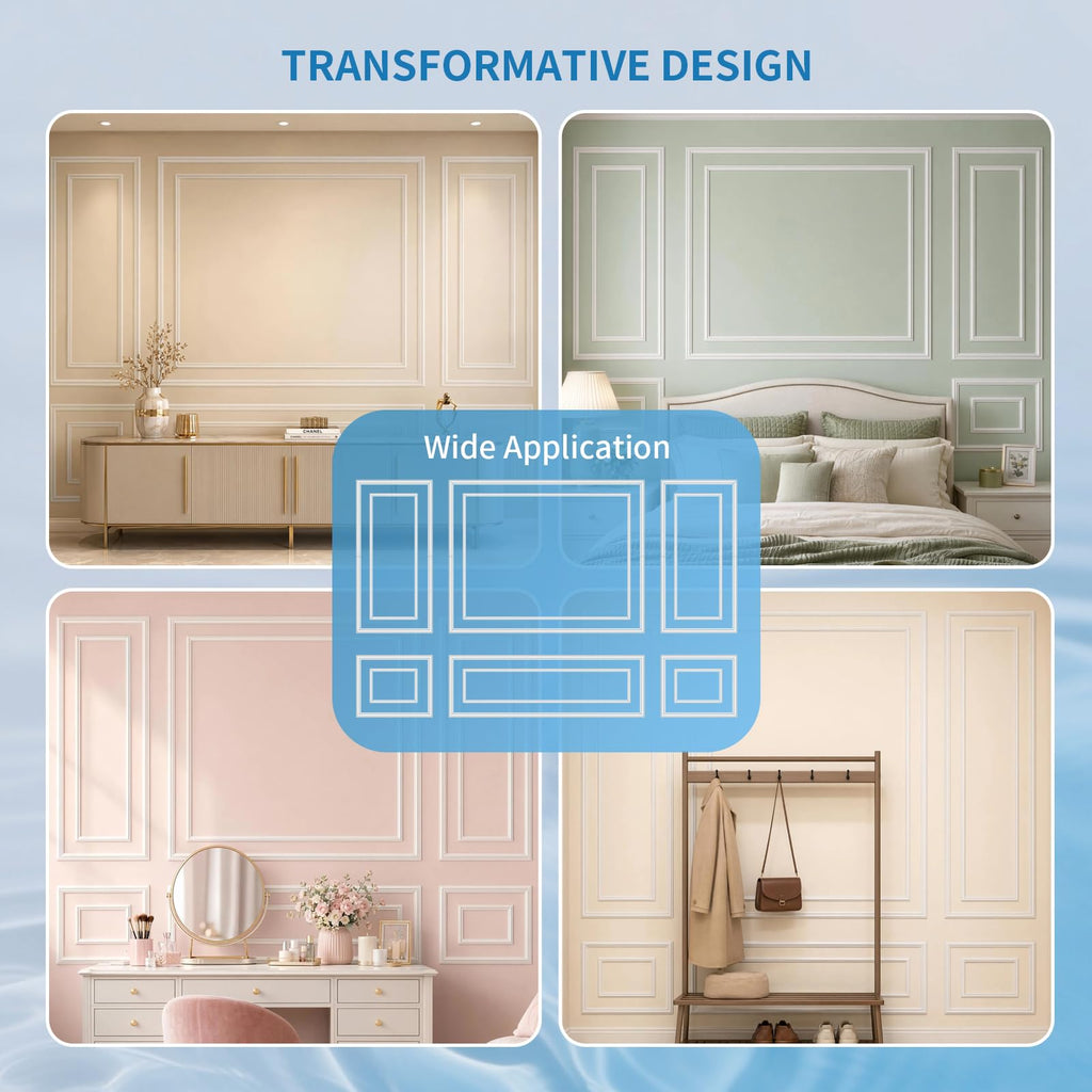 6 Set Peel and Stick Wall Molding Kit,Pre-Cut Bilinear Frame Panels