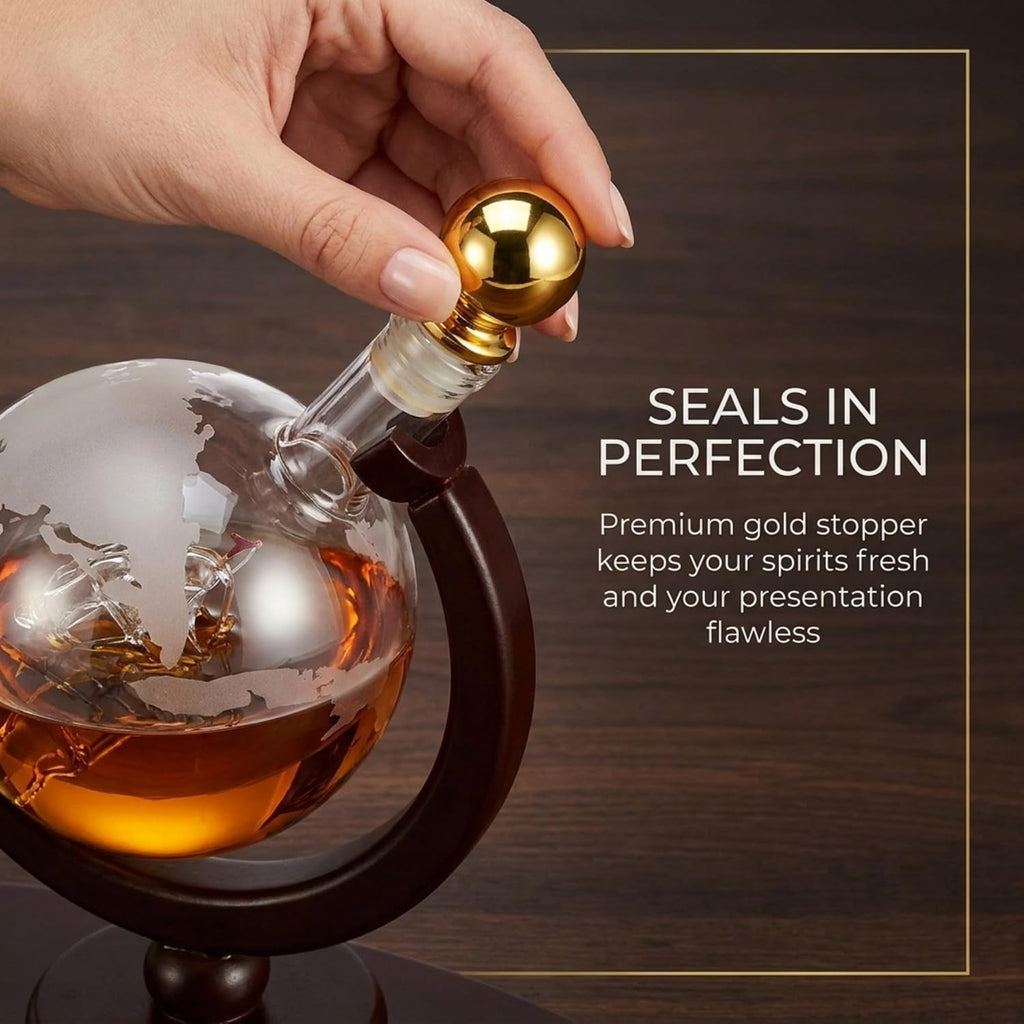 Gifts for Men, Whiskey Decanter Globe Set with 2 Etched Whiskey Glasses - for Liquor Scotch Bourbon Vodka, Gifts