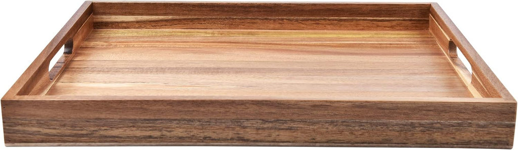 Acacia Wood Serving Tray with Handles (17 Inches) - Decorative Serving Trays Platter for Breakfast in Bed, Lunch