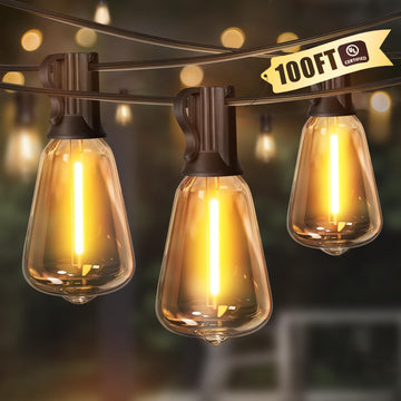 LED Outdoor String Lights Patio Lights with 52 Shatterproof ST38 Vintage Edison Bulbs, Outside Hanging Light