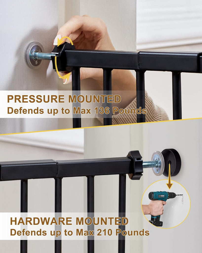 29-39.6" Baby Gate for Stairs & Doorways, 30" Tall Pressure Mount Pet Gates, Auto Close Both Sides Walk