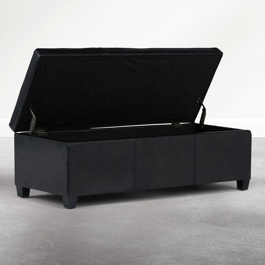 Avalon Storage Ottoman Bench - 48 inch Wide Upholstered Vegan Leather Rectangle Storage Ottoman Bench in Carbon