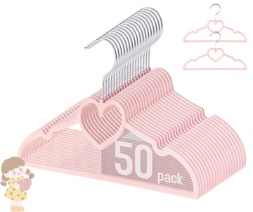 Baby Velvet Hangers, 50 Pack, Non-Slip Pink Kids Clothes Hangers, 11 Inch