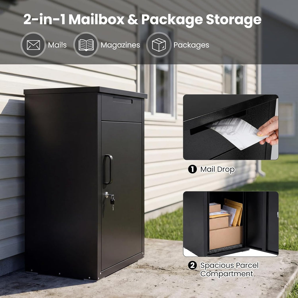 Package Delivery Boexes 18" x 17.5" x 34" Galvanized Steel Parcel Drop Boxes with Lock, Anti-Theft Design