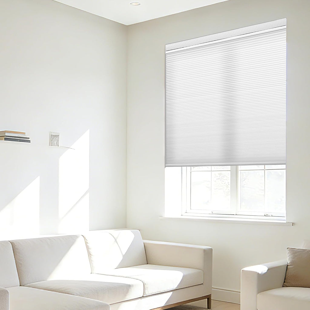 Top Down Bottom Up Cordless Cellular Shades,White, | Pull Down Honeycomb Blinds with Room Darkening Design, Light
