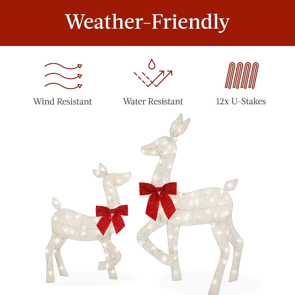 4ft 3-Piece 2D Lighted Christmas Deer Family Set, Large Outdoor Yard Reindeer Holiday Decoration with 175 LED Lights