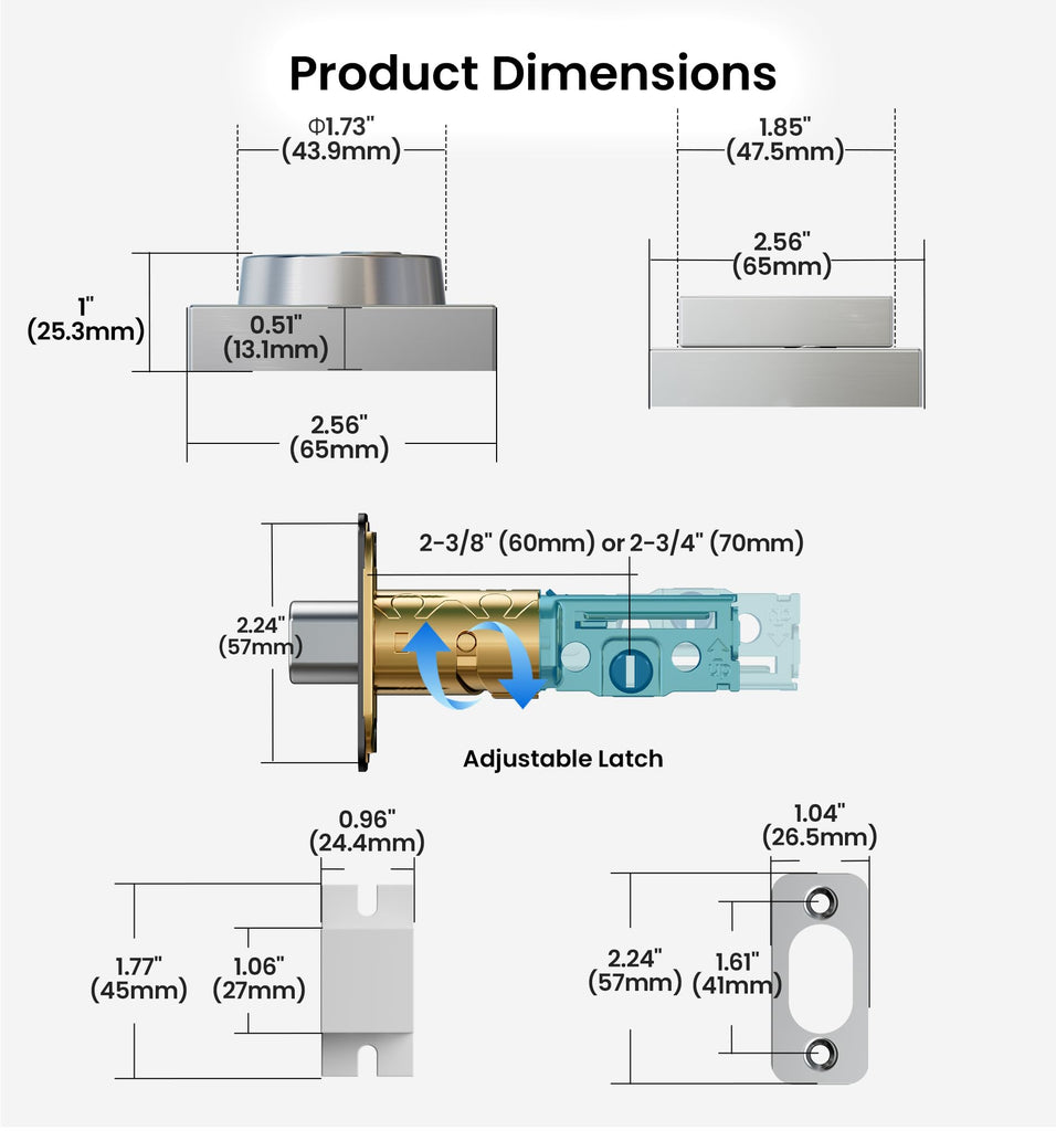 Modern Square Deadbolt, Satin Nickel Single Cylinder Door Lock ANSI 3