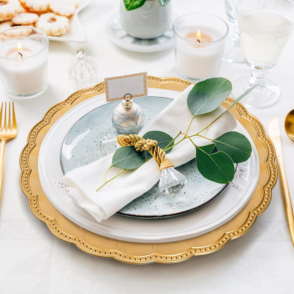 Inch Gold Charger Plates, Glam Dinner Chargers, Heavy Duty and Reusable Plastic Plates for Wedding - Set of 12