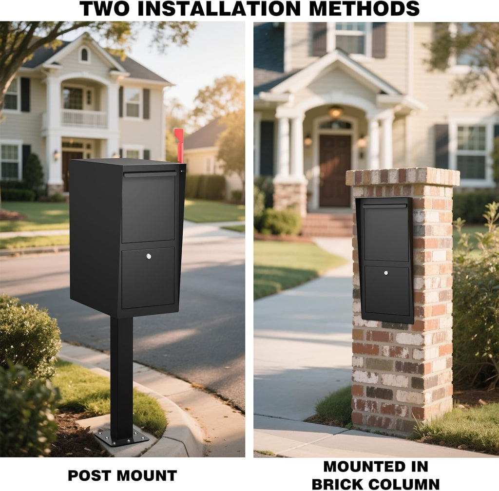 Curbside Large Mailbox with Post - Locking Mailbox Post Mount with Base Plate