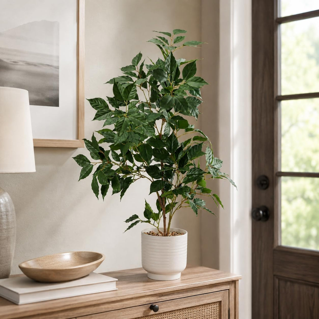 27" Ficus Tree Artificial Plants in Ceramic Pot,Faux Potted Plant