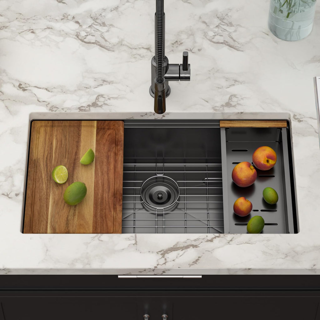 33 Inch Black Undermount Workstation Kitchen Sink with Accessories