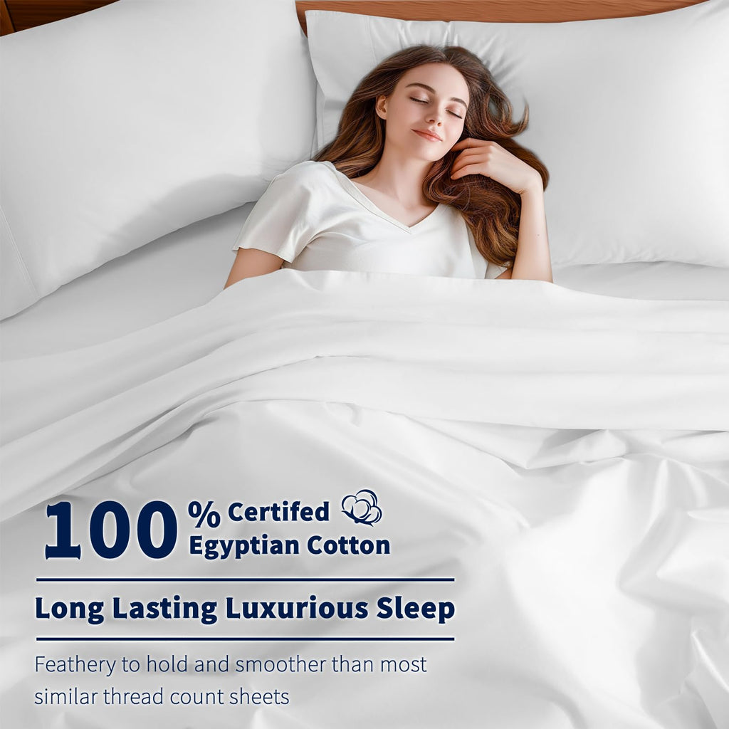 100% Egyptian Cotton Sheets Set (White, California King)