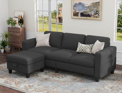 Sectional Couches for Living Room Convertible 78" Small L Shaped Grey Couch 3 Seater Sofas with Storage Removable