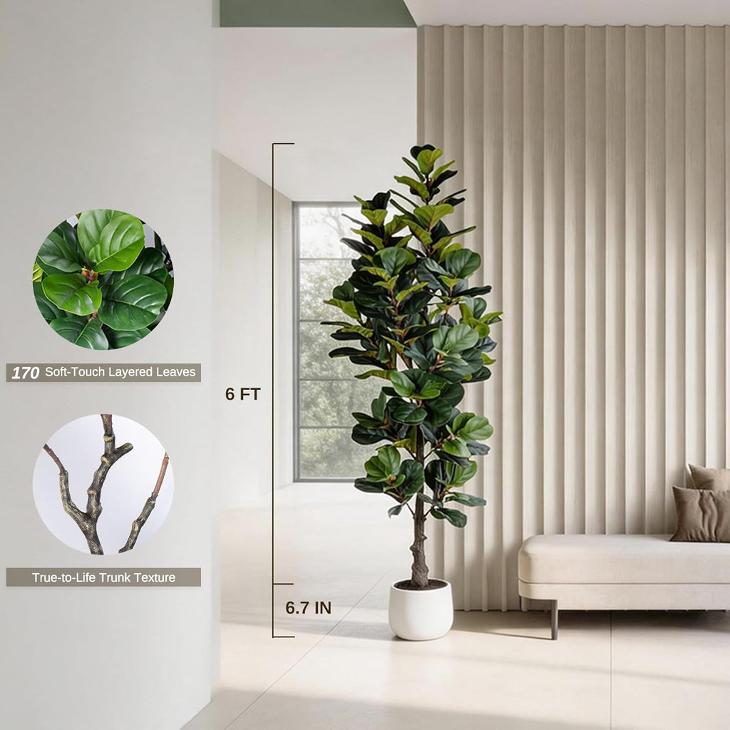 6FT Dense Fiddle Leaf Fig Tree, Tall Artificial Plant Indoor