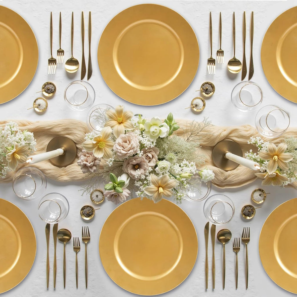 Inch Charger Plates Bulk, Gold Chargers for Dinner Plate, Table Chargers for Table Setting, Wedding - Set of 50