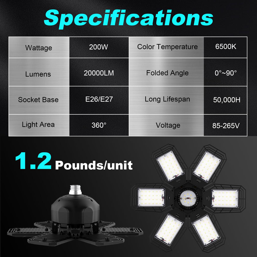 LED Garage Lights 4 Pack, 180W 6500K Ceiling LED Shop Light
