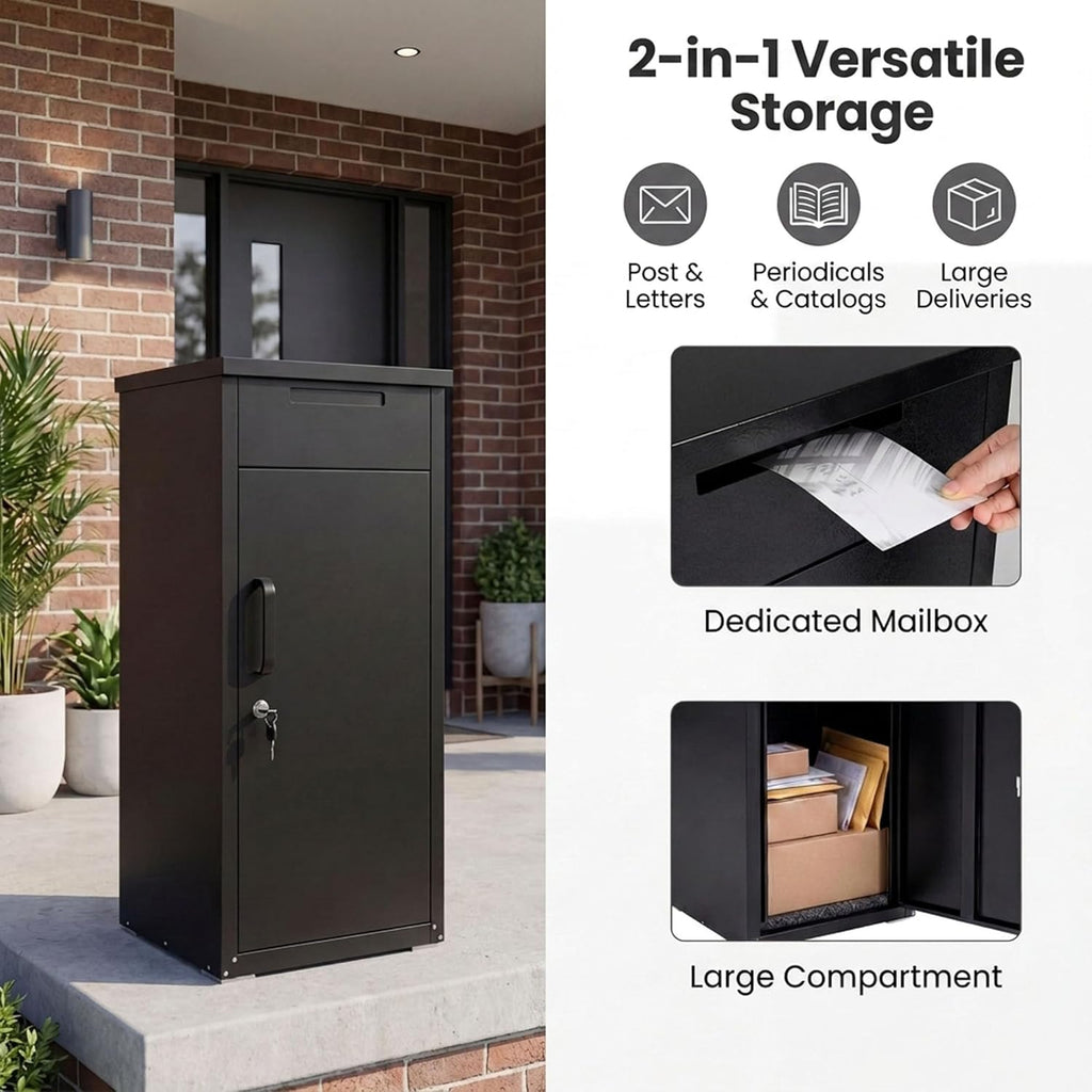 Large Outdoor Package Delivery Box Galvanized Steel Mailbox with Lockable Door, Combination Lock
