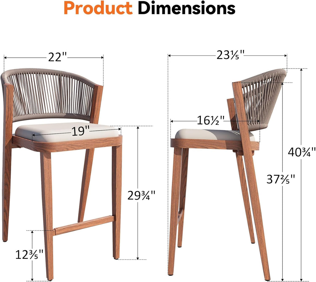 Modern Shade Chatham Outdoor Bar Stools Set of 2 with Rope Woven Backrest
