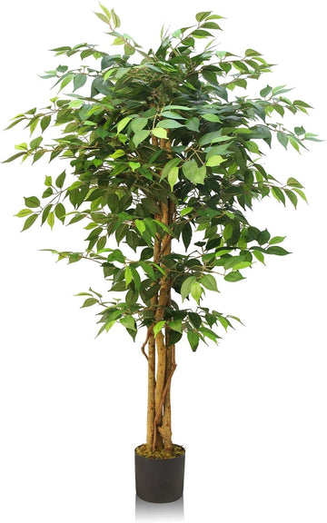 6FT Artificial Ficus Tree, Tall Realistic Faux Tree, Large Fake Potted Greenery Low-Maintenance Decor Porch, Plantas